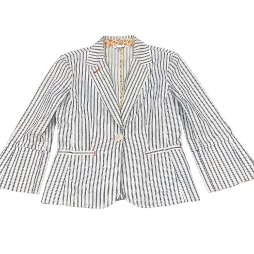 Gorgeous Vintage cabi Spring 2008 Nautical Navy & White Ticking Blazer - Picture 2 of 13